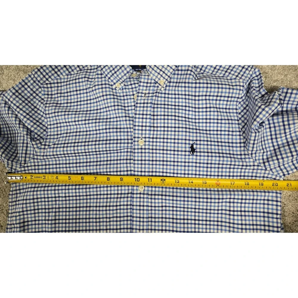 Ralph Lauren Performance Blue Gingham Check Button Down Shirt Boys XL‎